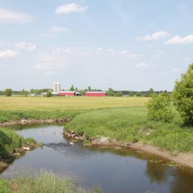 Image of a dairy farm taken from far
