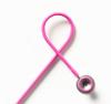 Pink stethescope shaped like the cancer ribbon